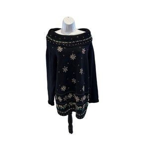 Vintage Victoria Jones Womens Sweater Large Beaded Snowflakes Holly Leaves Tunic
